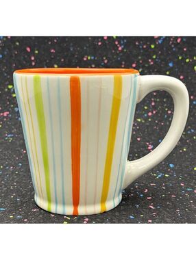 Laurie Gates Colorful Striped Ceramic Coffee Mug Orange Interior
